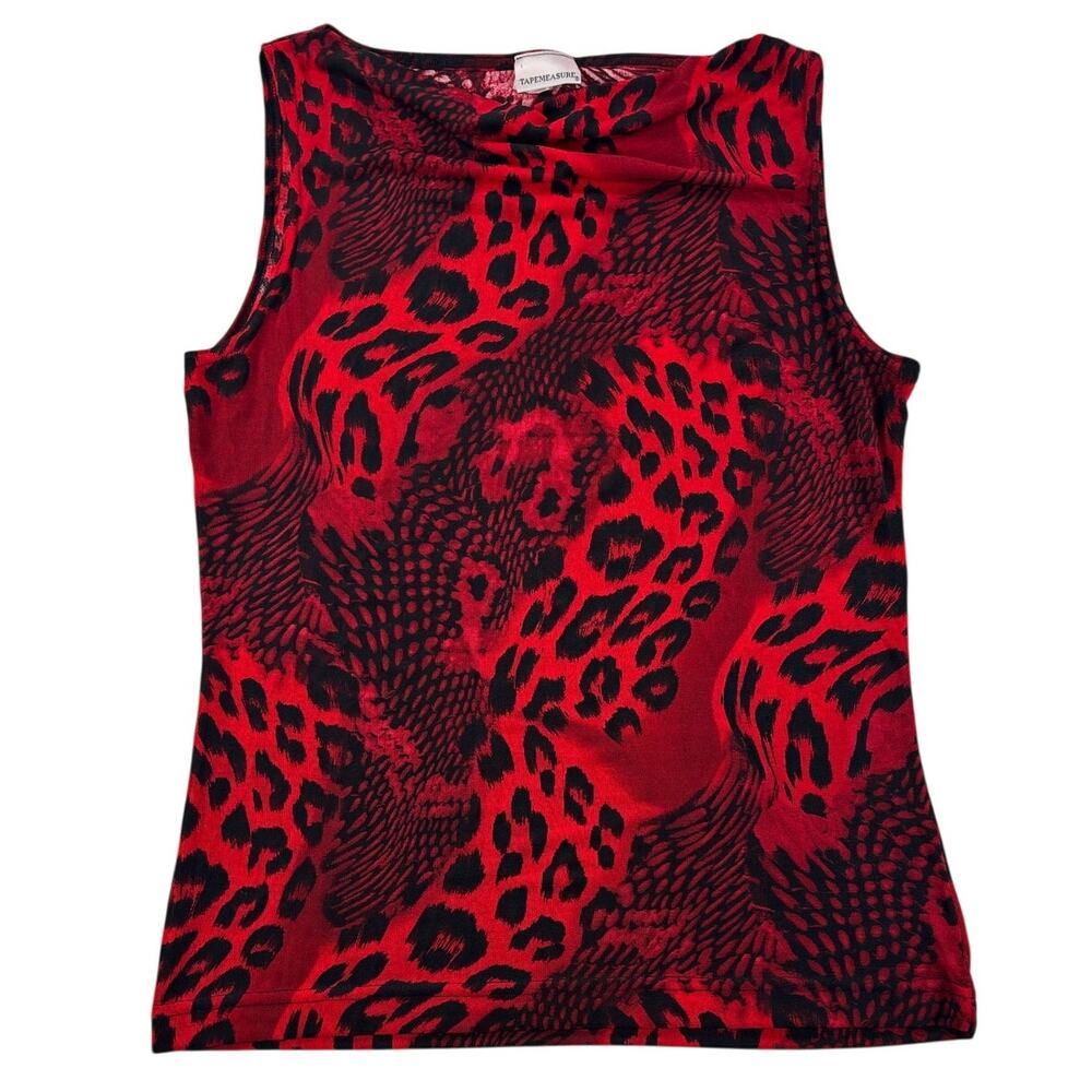 Vintage TapeMeasure Women's Top - Red/ Black Animal Print Swirl - Large